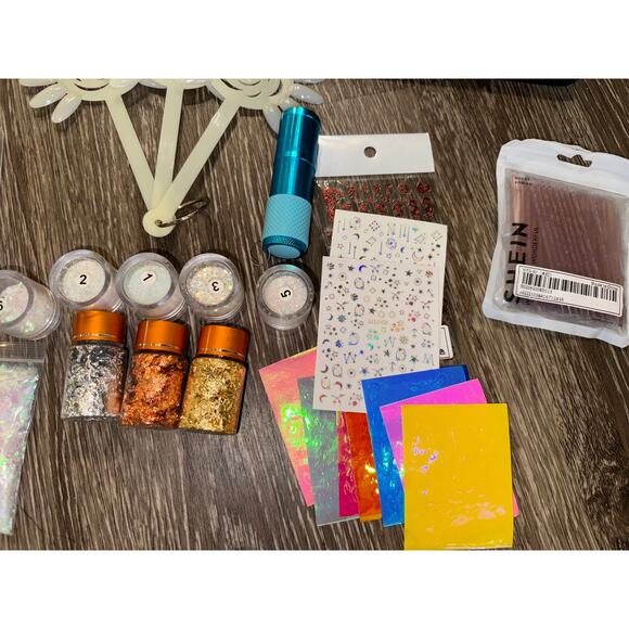 Huge Lot Nail Acrylic Design Glitter Jewels Rhinestones Brushes Stickers Press - Picture 3 of 5